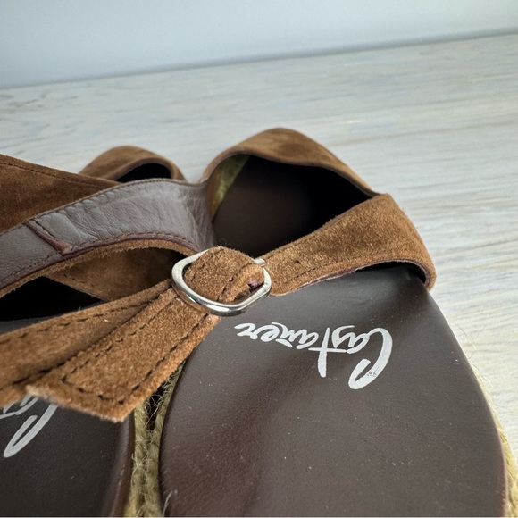 Castaner Chocolate Brown Suede Pointed Toe Sling-back Minimalist Resort Wedges - Picture 9 of 10